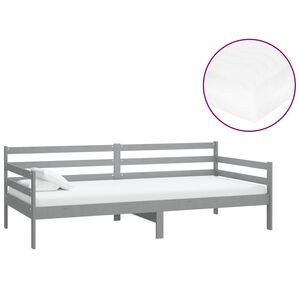 vidaXL Дневно легло с матрак, 90x200 см, сиво, борово дърво масив