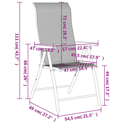 vidaXL Сгъваеми градински столове, 2 бр, кафяв, полиратан