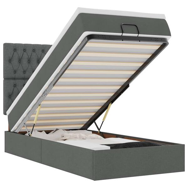 vidaXL Османска легло с матрак и LED, тъмносиво, 90x190 см, плат