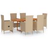 vidaXL Градински трапезен комплект, 7 части, полиратан, бежов
