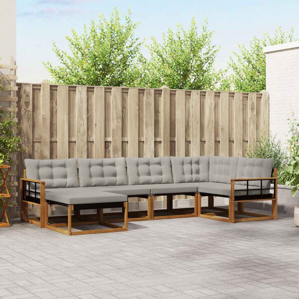 vidaXL Комплект дивани за открито 6 pcs Естествено и светло сиво