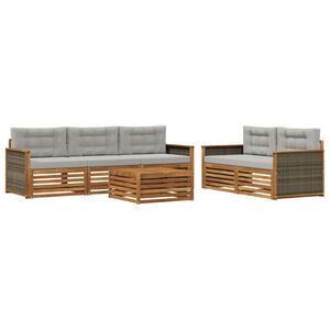 vidaXL Комплект дивани за открито 6 pcs Натурално и светлосиво