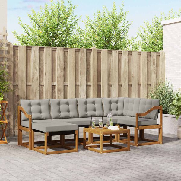 vidaXL Комплект дивани за открито 7 pcs Естествено и светло сиво