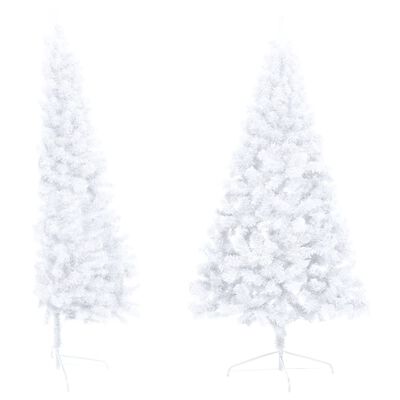 vidaXL Изкуствена светеща половин коледна елха със стойка бяла 180 см