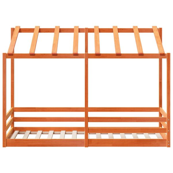 vidaXL Детско легло с покрив, восъчнокафяво, 90x190 см, бор масив