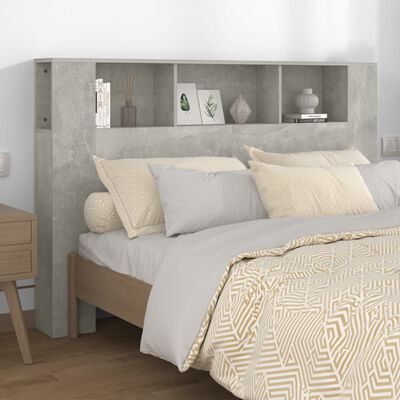 vidaXL Табла за легло тип шкаф, бетонно сива, 160x18,5x104,5 см