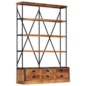 vidaXL Библиотека с 4 рафта и 6 чекмеджета, 122x36x181 см, манго масив
