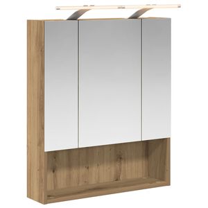 vidaXL Шкаф с огледало за баня с рафт Дъб Артизан 60 x 14.5 x 70 см