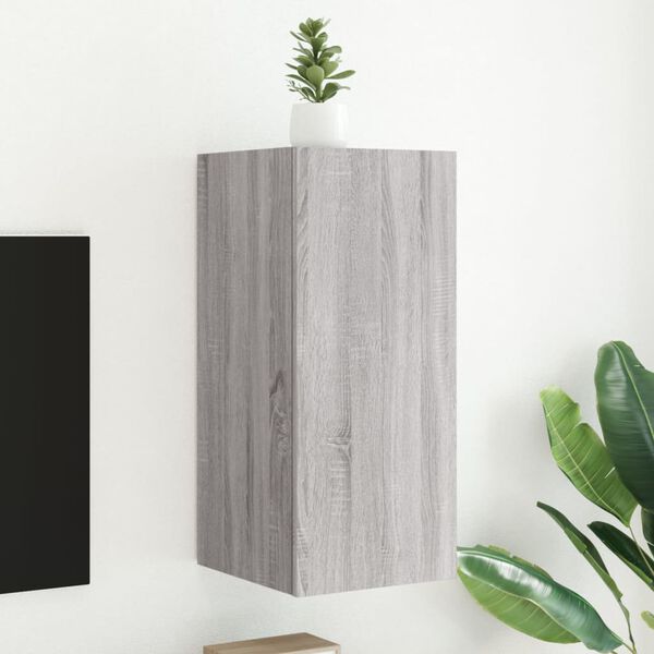 vidaXL Стенен ТВ шкаф с LED осветление, сив сонома, 30,5x35x70 см