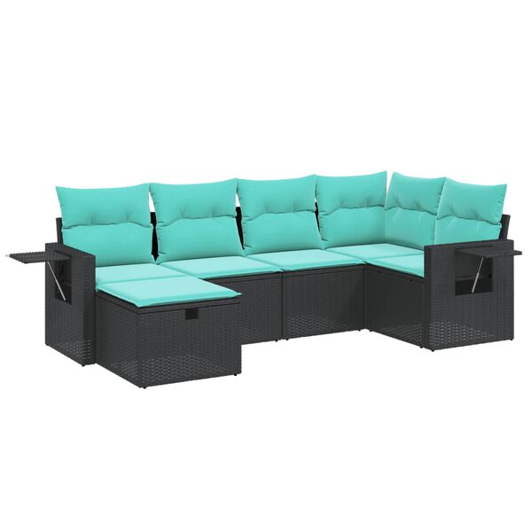 vidaXL Градински диван с възглавници, 7 части, полиратан, сив