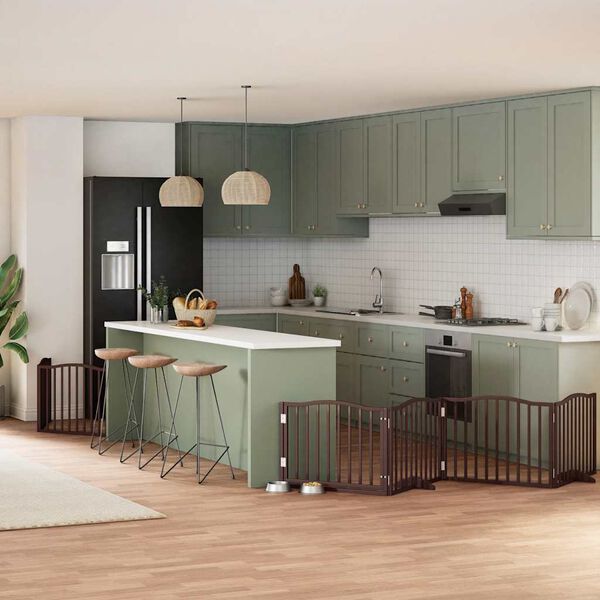 vidaXL Сгъваема преграда за куче с врата 8 панела кафява 640 см топола