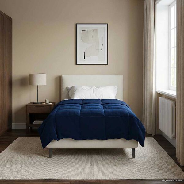 vidaXL Пълно годишно юрганче Тъмен син 140 x 220 cm Микрофибър