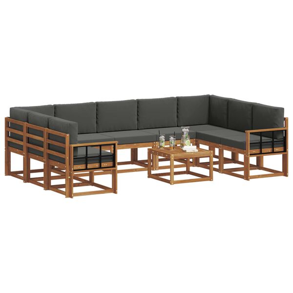 vidaXL Комплект дивани за открито 10 pcs Натурален и Антрацит