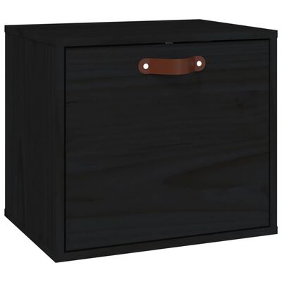 vidaXL Стенен шкаф, черен, 40x30x35 см, бор масив