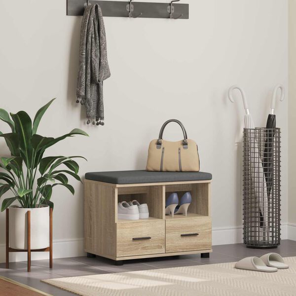 vidaXL Пейка за коридор с възглавница Сонома дъб 60 x 38 x 46 см