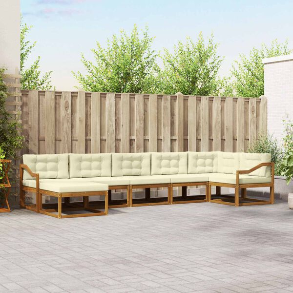 vidaXL Комплект дивани за открито 7 pcs Натурален и Крема