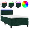 vidaXL Боксспринг легло с матрак и LED, тъмнозелено, 90x190 см, кадифе