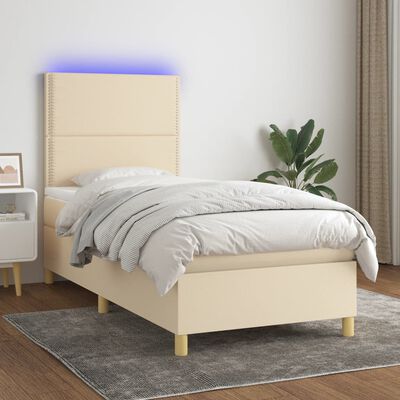 vidaXL Боксспринг легло с матрак и LED, кремаво, 80x200 см, плат