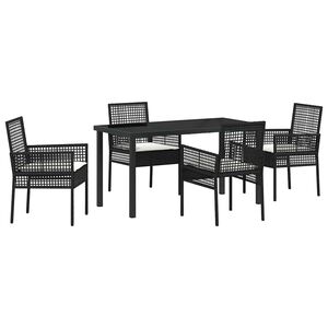 vidaXL Комплект за хранене в градината 5 pcs Черно полиратан