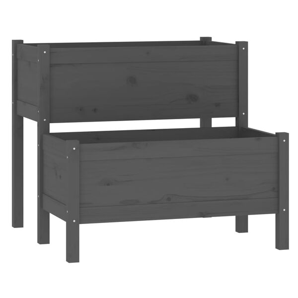 vidaXL Плантер, сив, 84,5x84x75 см, борово дърво масив