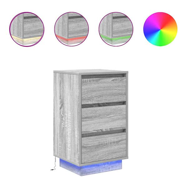 vidaXL Нощен шкаф с LED осветление Grey Sonoma 38x34x65 cm