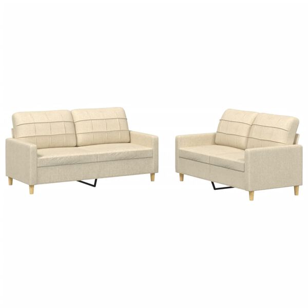 vidaXL Комплект дивани от 2 части с възглавници, кремав, плат