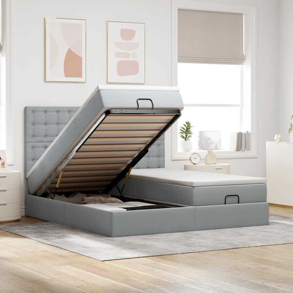 vidaXL Османска легло с матраци и LED, светлосиво, 160x200 см, плат