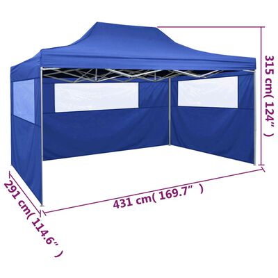 vidaXL Сгъваема шатра с 3 стени, 3x4,5 м, синя