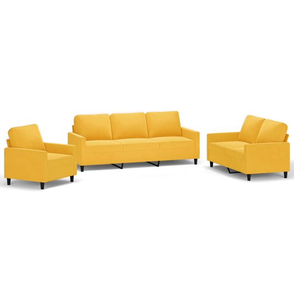 vidaXL Комплект дивани от 3 части с възглавници, жълт, кадифе