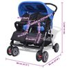 vidaXL Бебешка количка за близнаци, стомана, синьо и черно