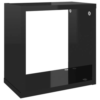 vidaXL Стенни кубични рафтове, 2 бр, черен гланц, 26x15x26 см