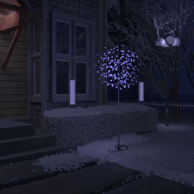 vidaXL Коледно дърво, 200 LED синьо-бели, разцъфнала череша, 180 см