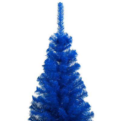 vidaXL Изкуствена осветена коледна елха с топки синя 120 см PVC