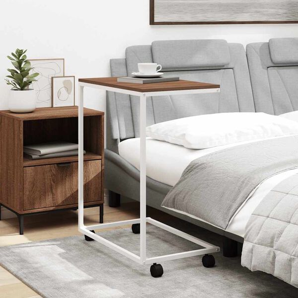 vidaXL Помощна маса с колелца бяла 55x35x70 см инженерно дърво