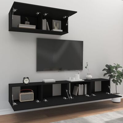 vidaXL Комплект ТВ шкафове от 3 части, черен, инженерно дърво