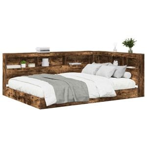 vidaXL Легло с библиотека Опушен дъб 140 x 200 cm Инженерна дървесина