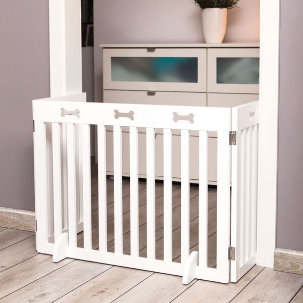 TRIXIE Преграда за кучета, 3 части, МДФ, 82-124 см, бяла