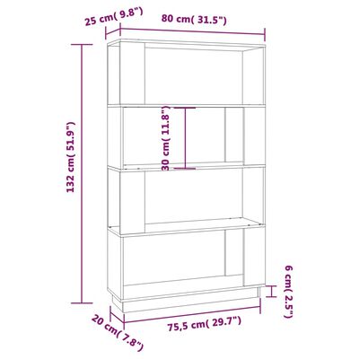 vidaXL Библиотека/разделител за стая, сива, 80x25x132 см, бор масив