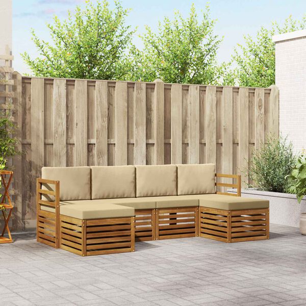 vidaXL Комплекти дивани 6 pcs Натурален и Бежов Солидно акациево дърво