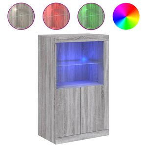 vidaXL Страничен шкаф с LED осветление, сив сонома, инженерно дърво
