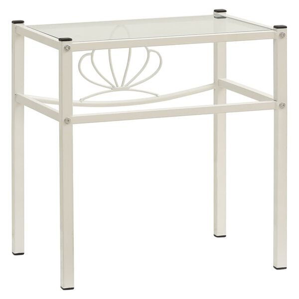 vidaXL Нощно шкафче, бяло и прозрачно, 42,5x33x44,5 см, метал и стъкло