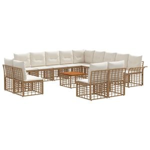 vidaXL Комплект дивани за открито 14 pcs Естествено и кремаво бяло