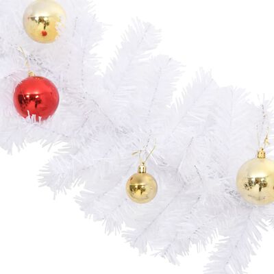 vidaXL Коледен гирлянд, декориран с топки, бял, 5 м