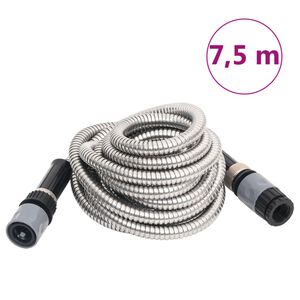 vidaXL Градински маркуч с дюза сребрист 0,6" 7,5 м неръждаема стомана