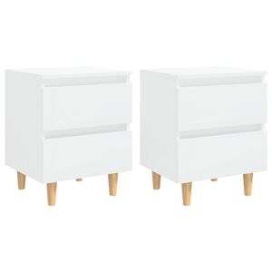 vidaXL Нощни шкафчета с борови крака, 2 бр, бял гланц, 40x35x50 см