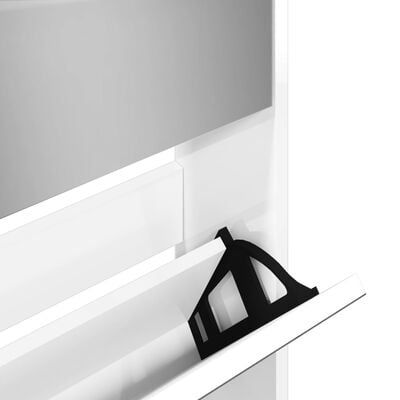 vidaXL Шкаф за обувки с огледало, 5 нива, бял гланц, 63x17x169,5 см
