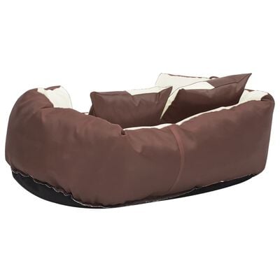 vidaXL Реверсивно и миещо се кучешко легло кафяво-кремаво 65x50x20 см