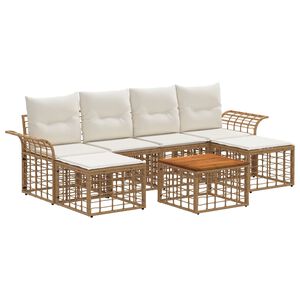 vidaXL Комплект дивани за открито 7 pcs Естествено и кремаво бяло