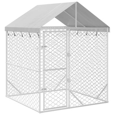 vidaXL Външна клетка за куче с покрив сребриста 2x2x2,5 м стомана