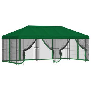 vidaXL Беседка със страници 6 x 3 m Зелено Полиестер и стомана 190 gsm